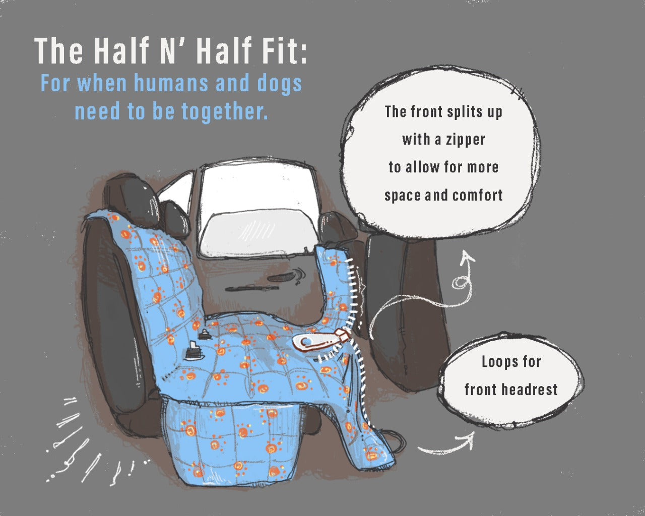 Cotton Waterproof Car Seat Cover - Dinos ( Light Blue)