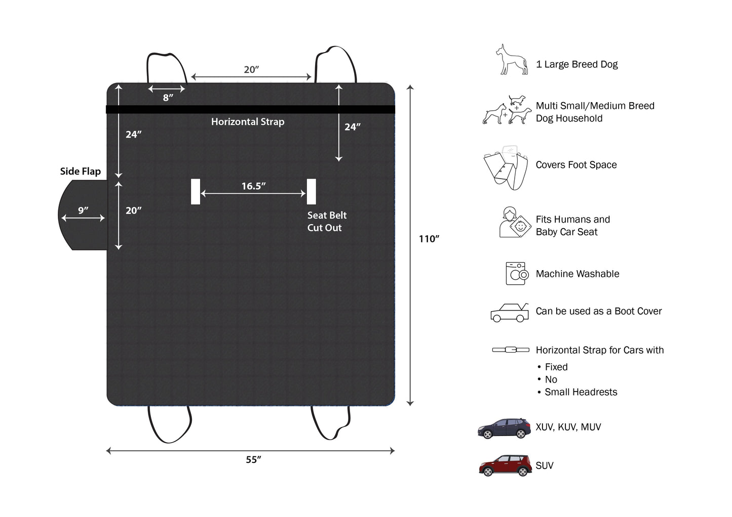 Cotton Waterproof Car Seat Cover- Anchors